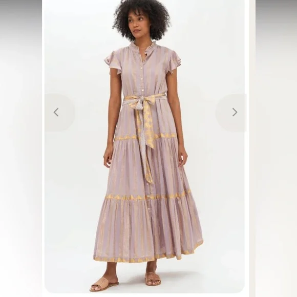 OLIPHANT RUFFLE COLLAR BUTTON MAXI - PIXIE GREY/Hand painted gold- Sz. L - NWT - Picture 13 of 14